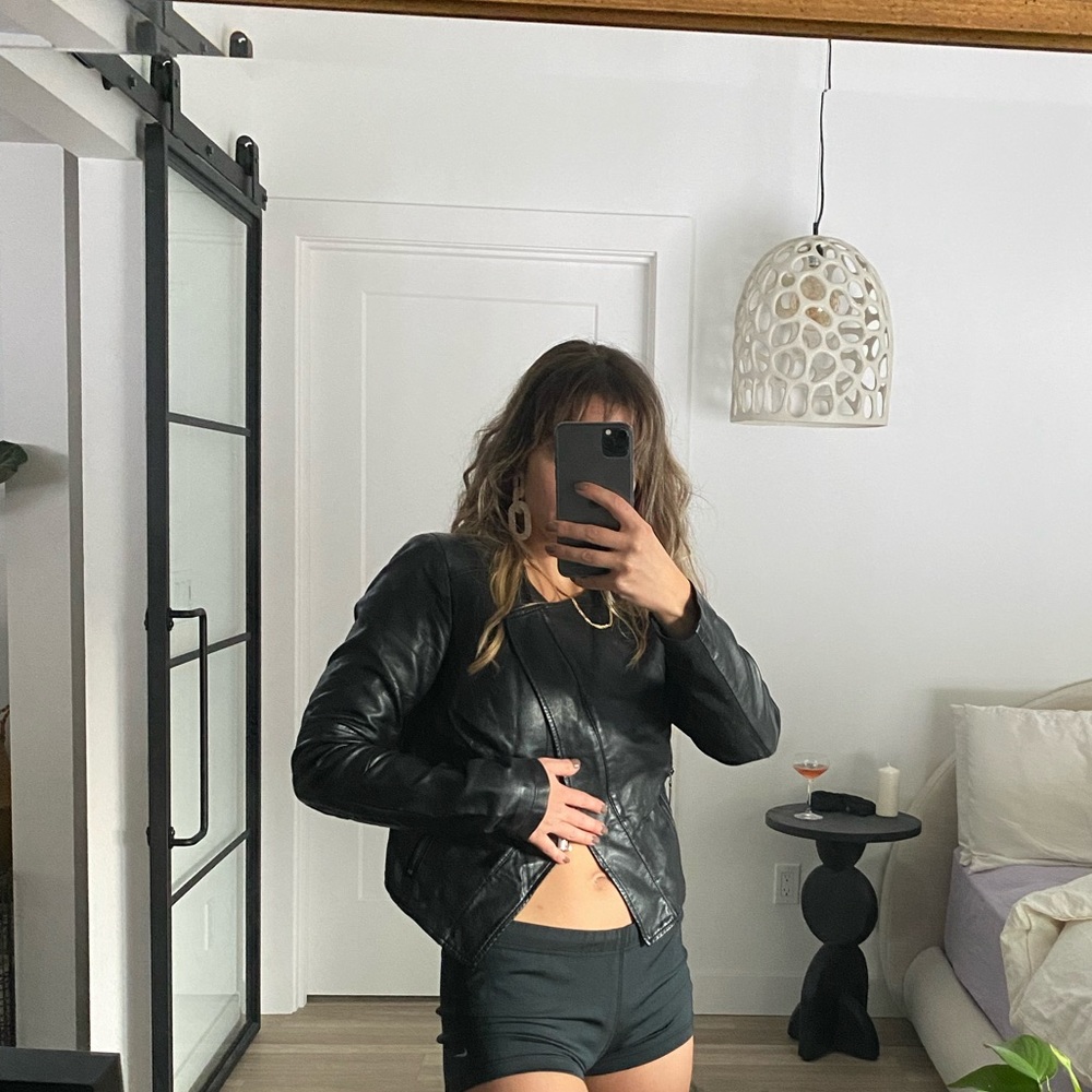 Bar III / S / Black pLeather crop jacket / Asymmetric front & back